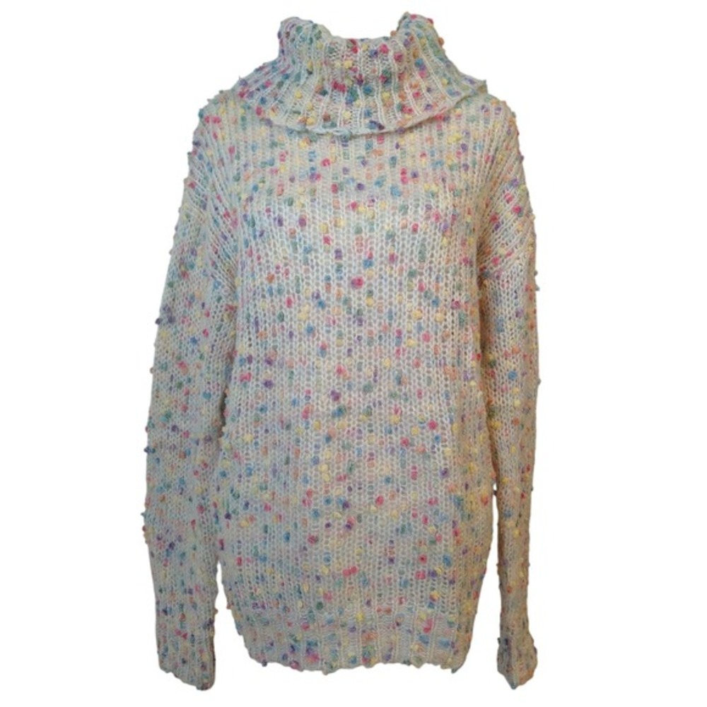 Jodifl Women's Turtleneck Sweater‎ Small Cream Multicolor Speckled Bobble Knit
